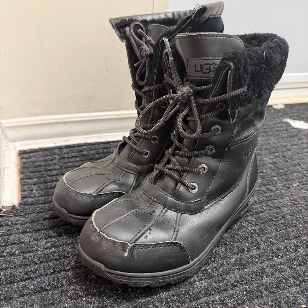 UGG Black Lace-Up Boots with Fur Trim